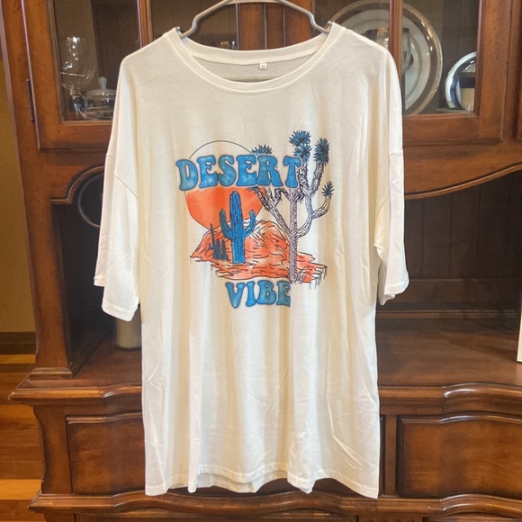 Oversized Desert Vibes Orange and Turquoise Tee Shirt - Picture 2 of 3